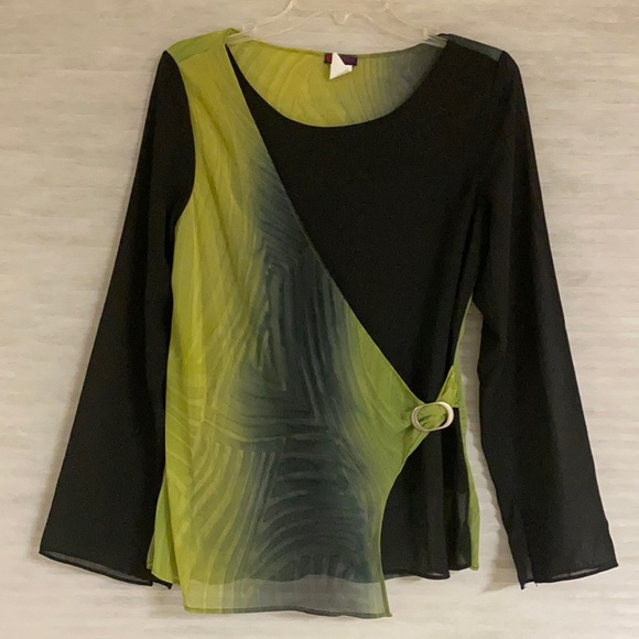 Tops - Long sleeve Chiffon blouse green and black
